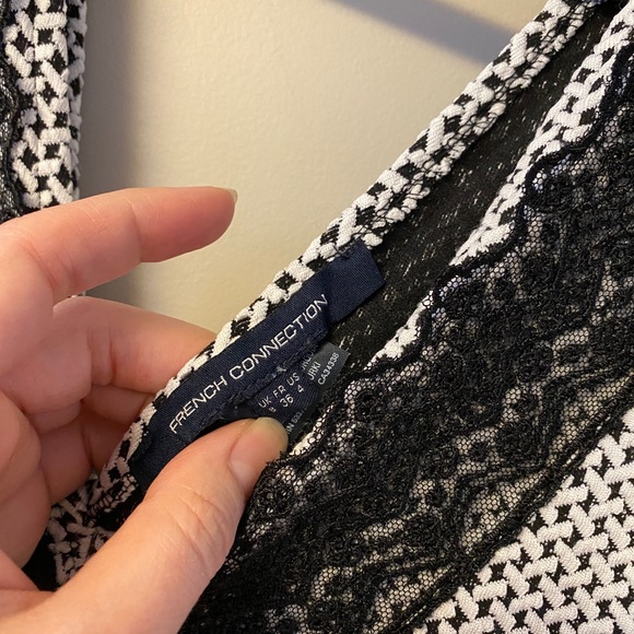 French Connection | Black & White Dress - Deep V and Peplum Bottom | Size 4 - Picture 3 of 10